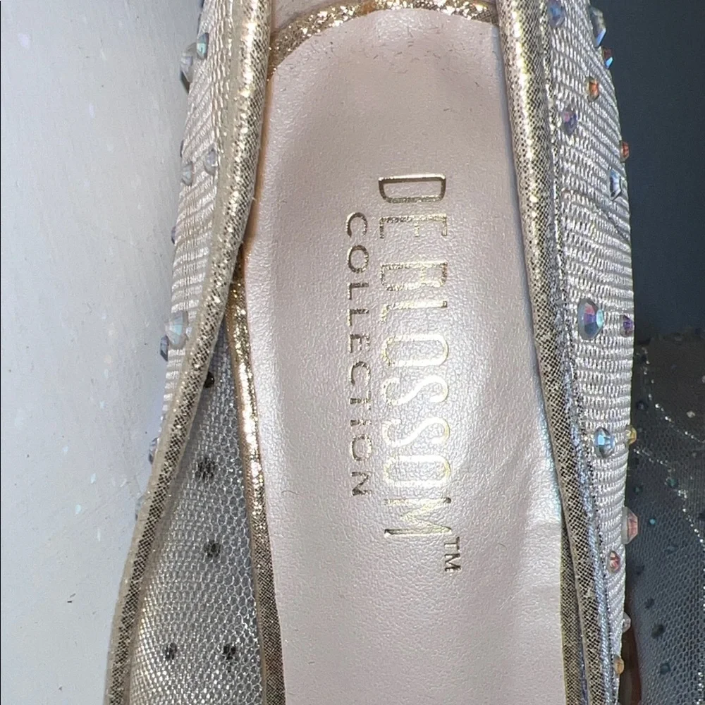De Blossom Collection Gold Rhinestone Heels - Picture 7 of 9